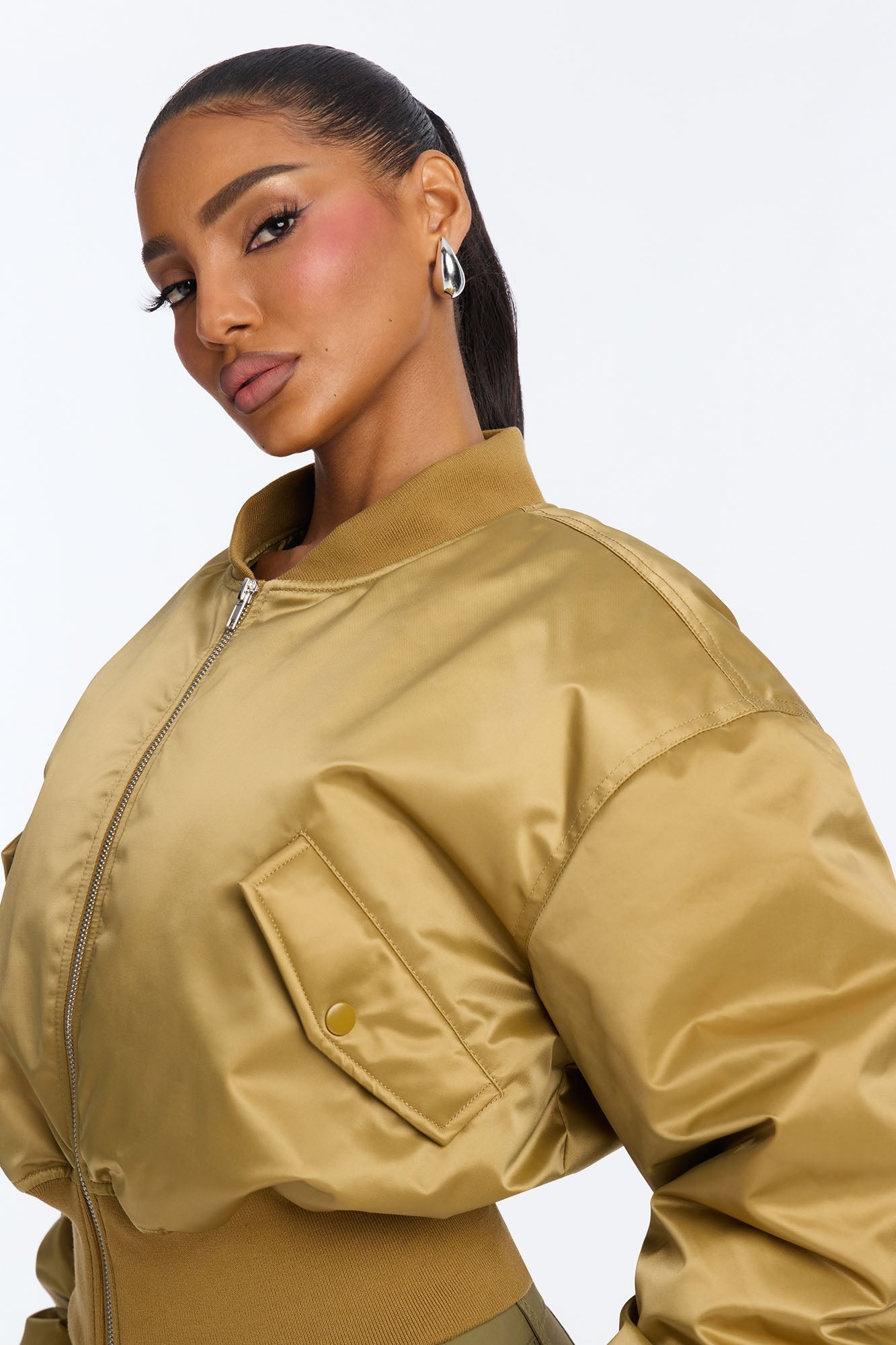 Daily Dose Ruched Bomber Jacket - Gold