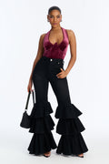 On Rhythm Tiered Ruffled Stretch Flare Jeans - Black
