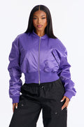 Daily Dose Ruched Bomber Jacket - Purple