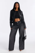 All That Sparkles Embellished Wide Leg Jeans - Black Wash