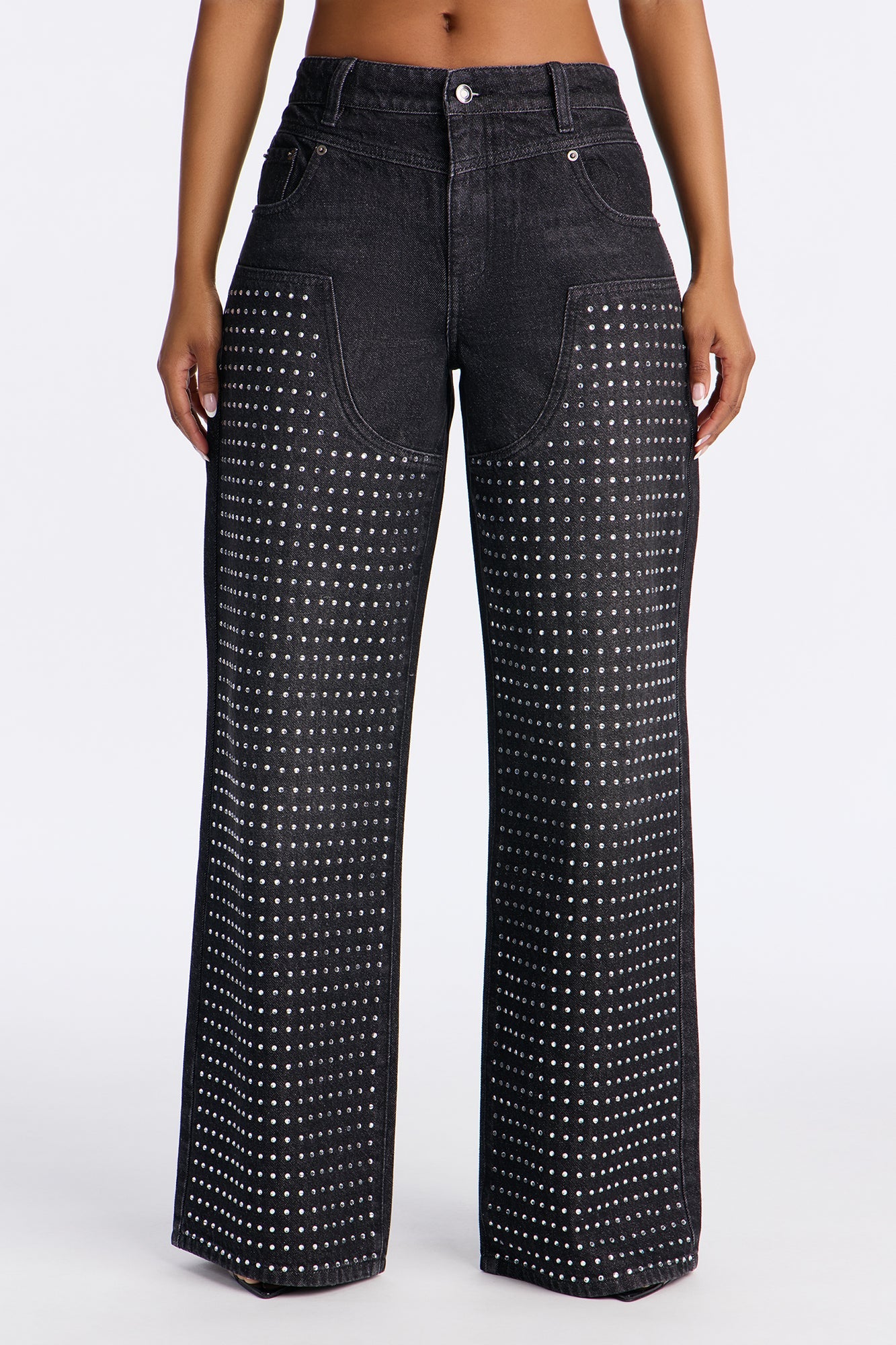 All That Sparkles Embellished Wide Leg Jeans - Black Wash