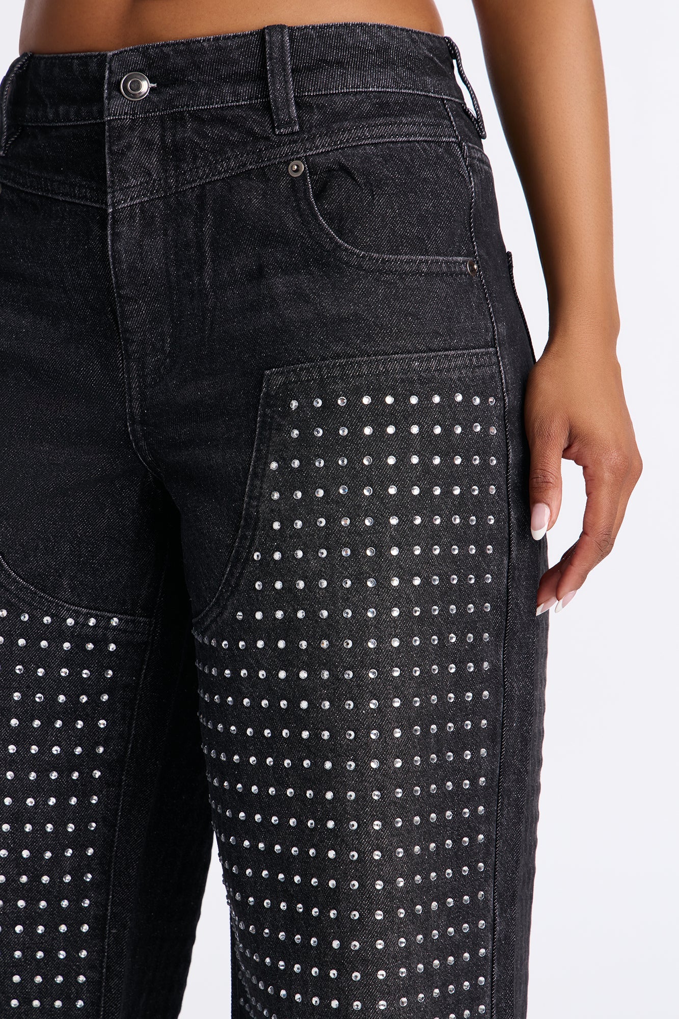 All That Sparkles Embellished Wide Leg Jeans - Black Wash
