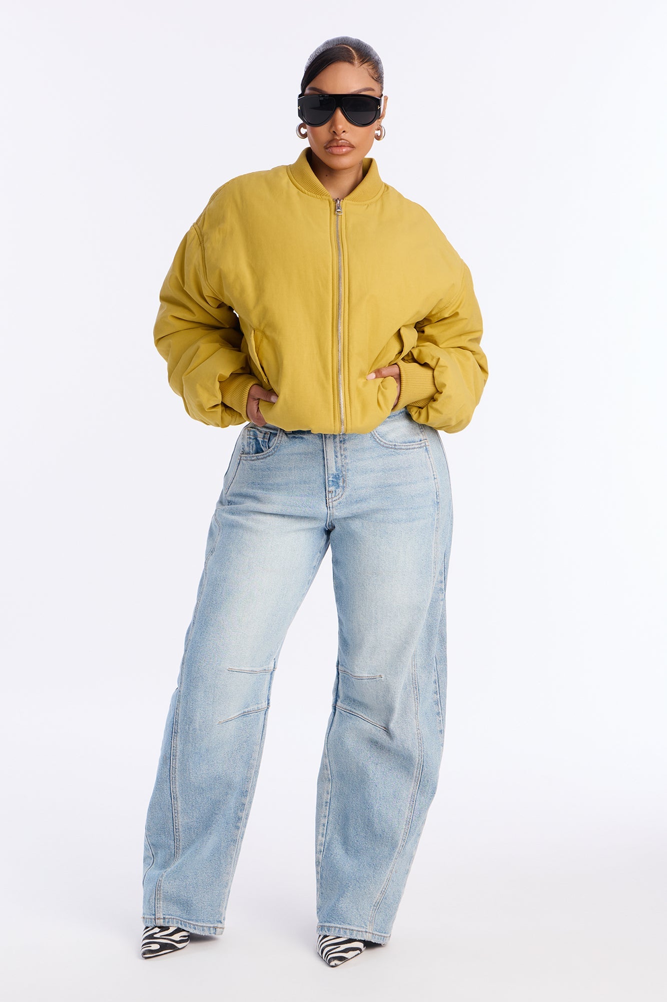 Juno Oversized Barrel Sleeve Bomber Jacket - Gold