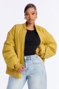 Juno Oversized Barrel Sleeve Bomber Jacket - Gold