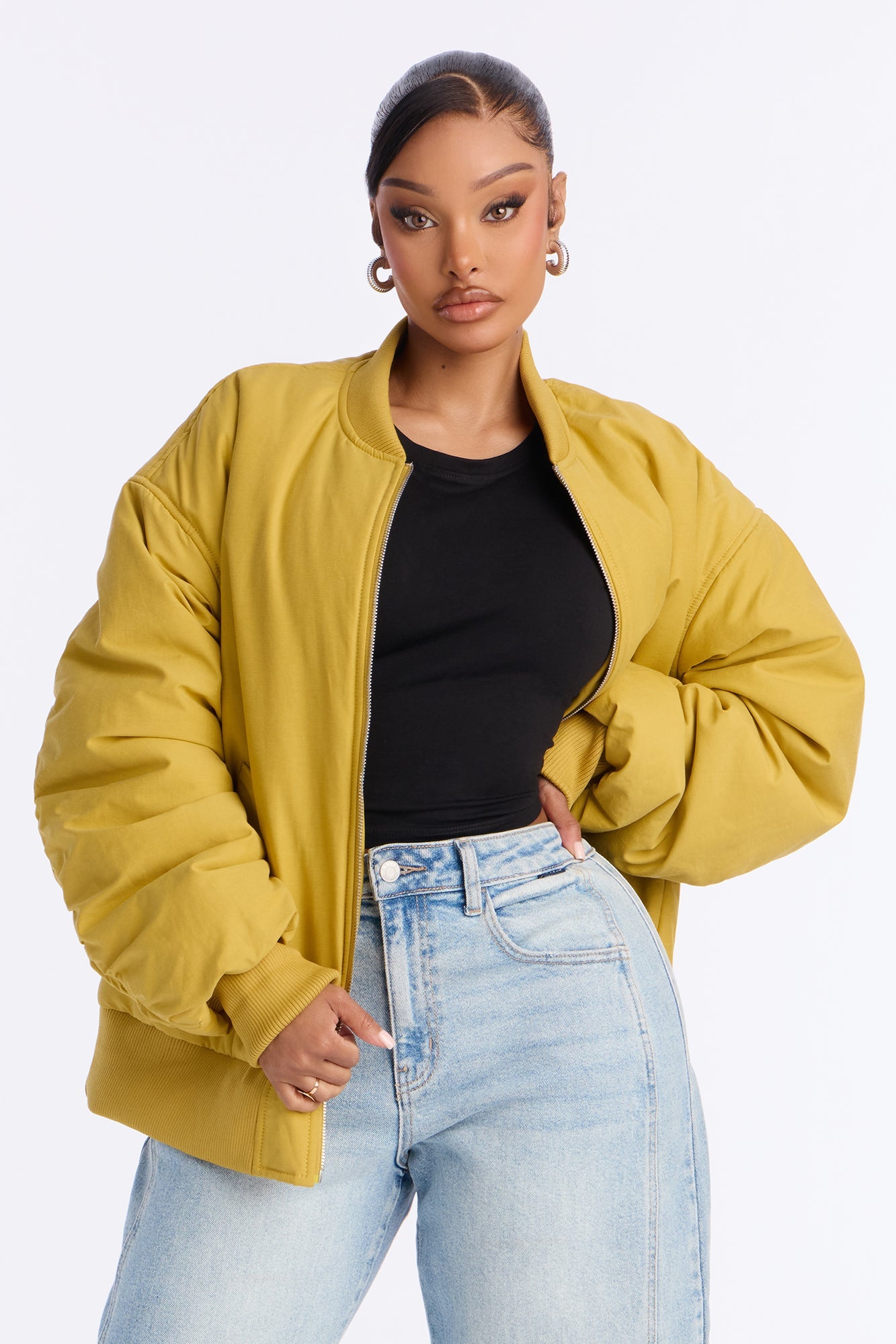 Juno Oversized Barrel Sleeve Bomber Jacket - Gold