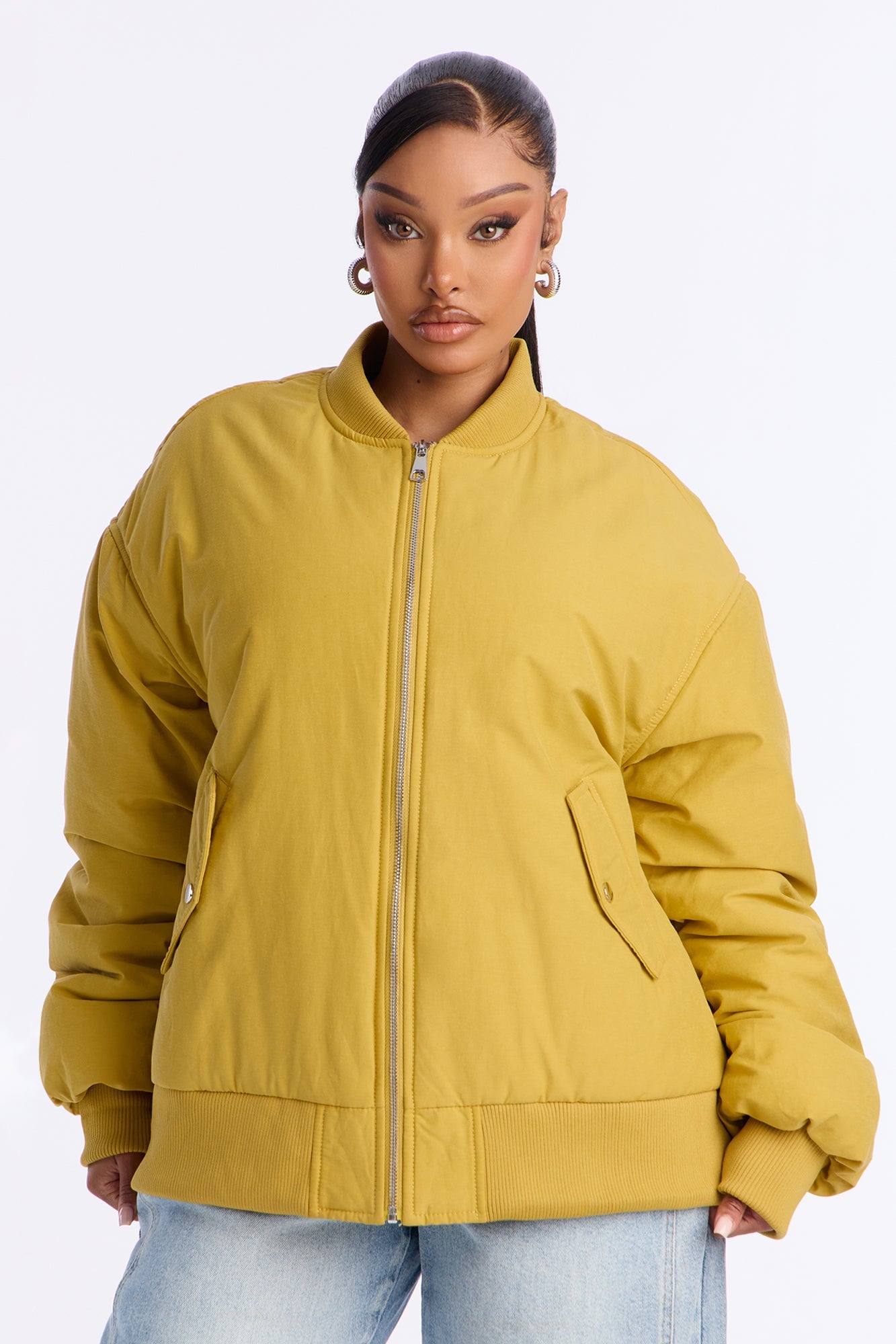 Juno Oversized Barrel Sleeve Bomber Jacket - Gold