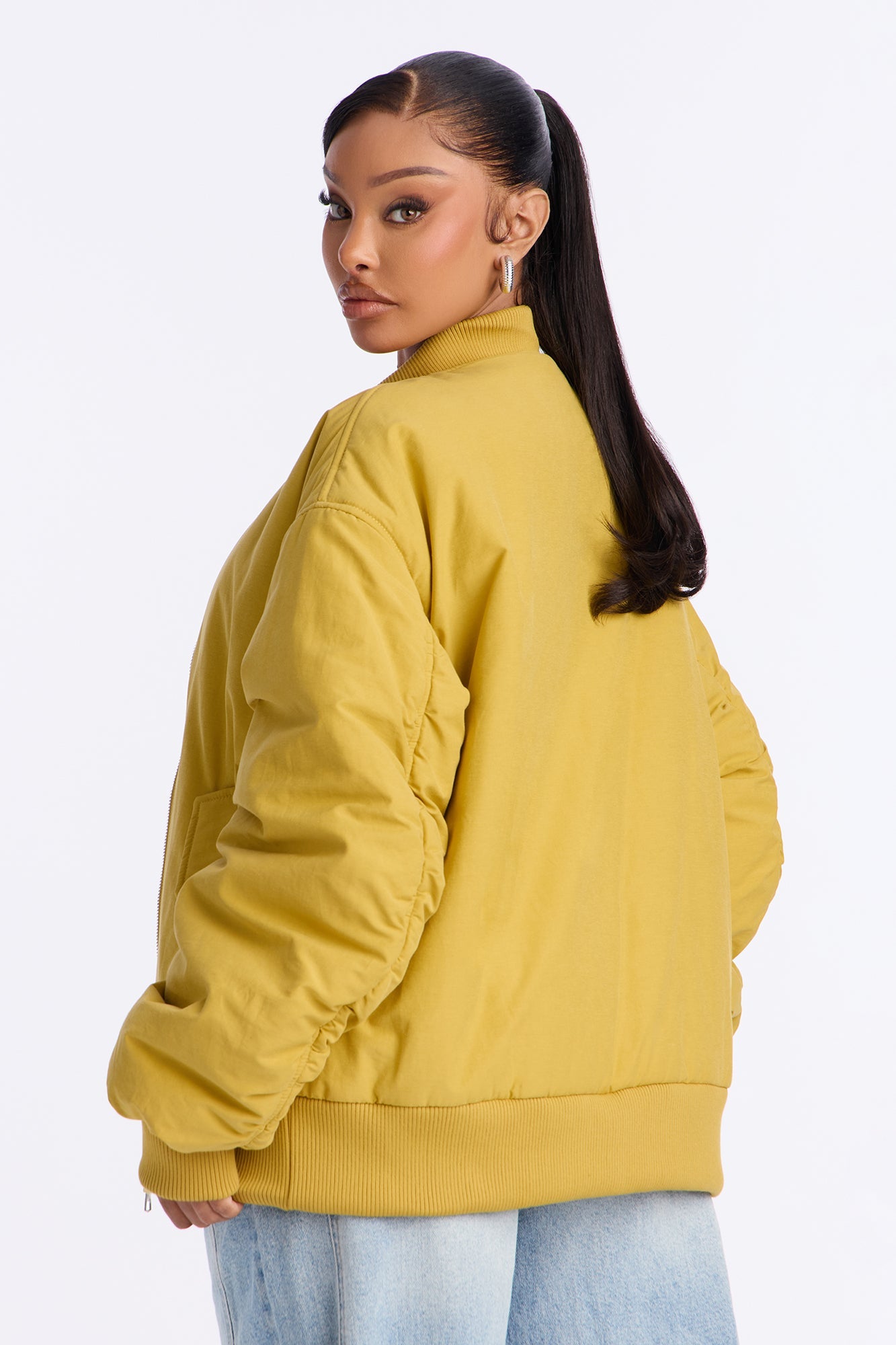 Juno Oversized Barrel Sleeve Bomber Jacket - Gold