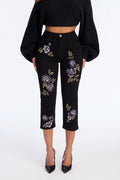 Plucking Petals Embroidered Skinny Capri Jeans - Black