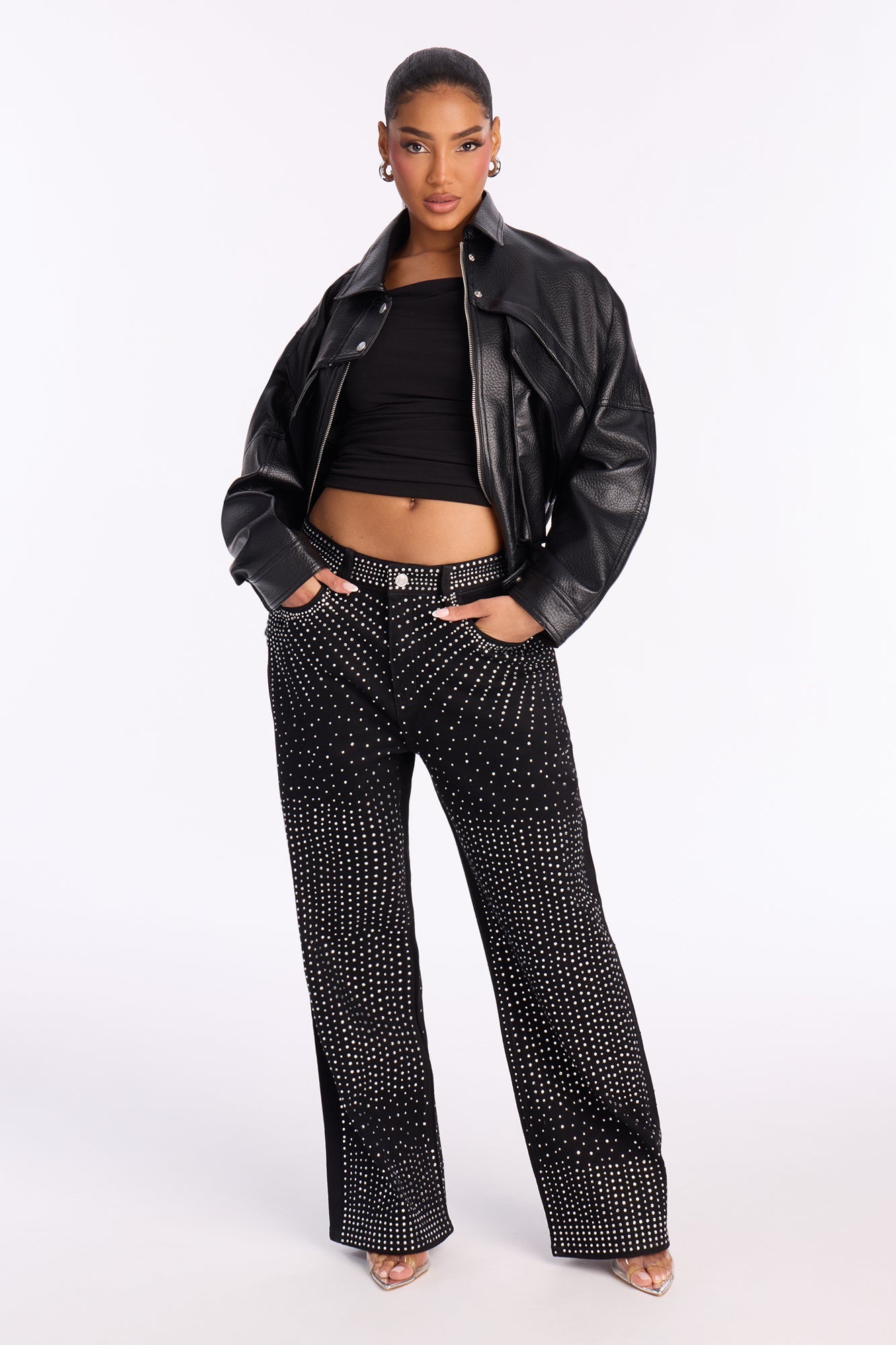 Petite Chasing A Dream Embellished Stretch Straight Leg Jeans - Black