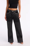 Petite Chasing A Dream Embellished Stretch Straight Leg Jeans - Black