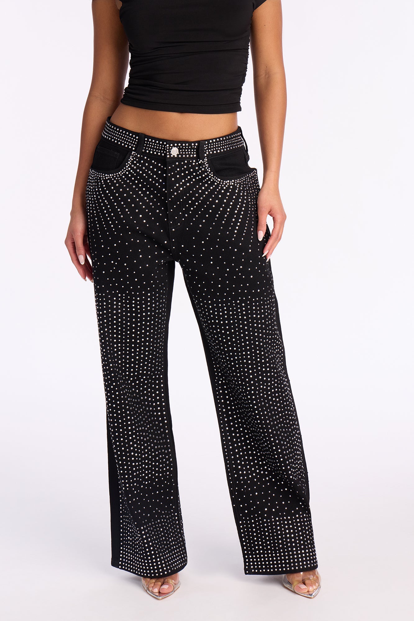 Petite Chasing A Dream Embellished Stretch Straight Leg Jeans - Black