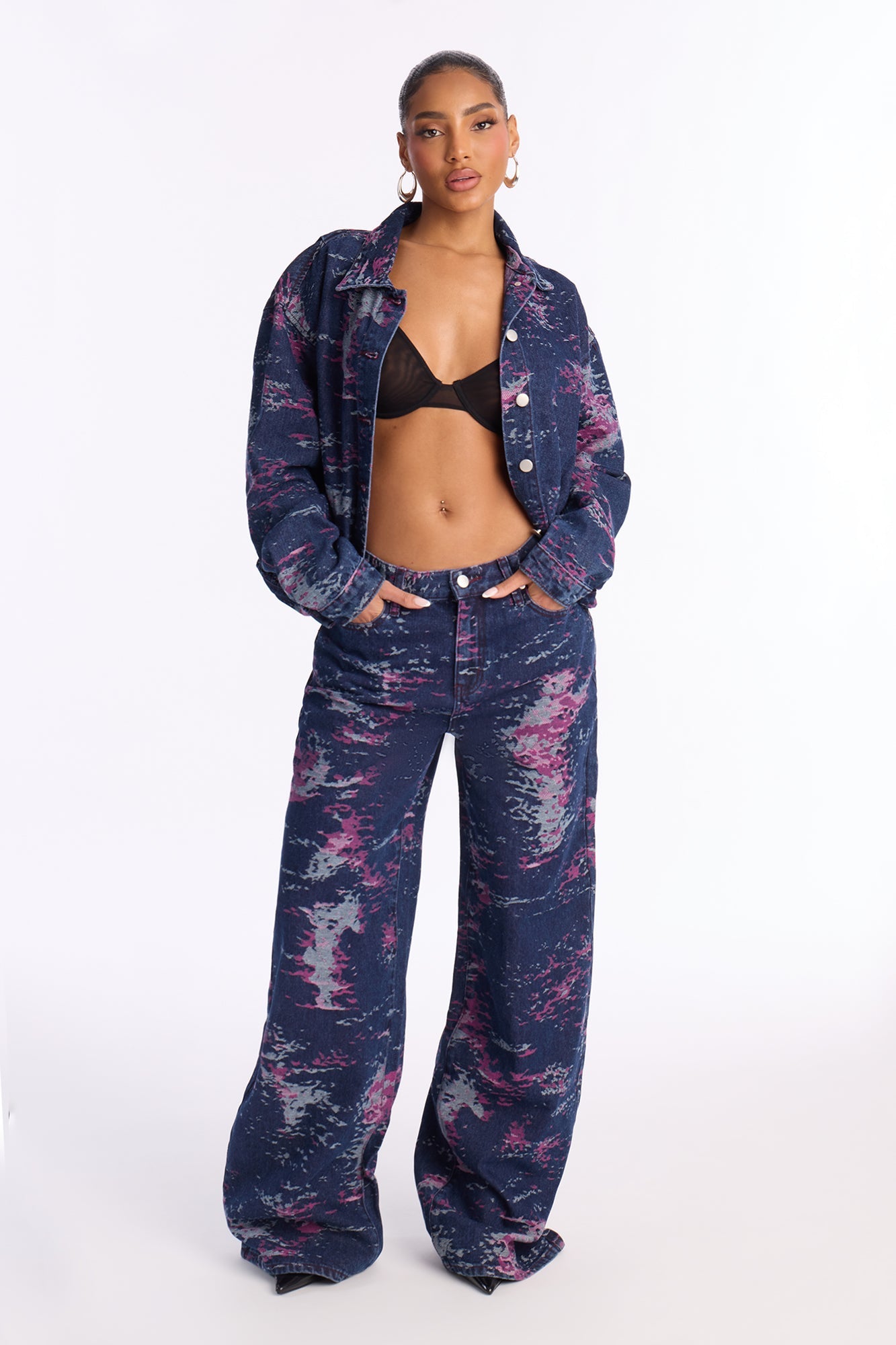 Whimsical Denim Bomber Jacket - Dark Denim