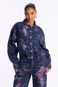 Whimsical Denim Bomber Jacket - Dark Denim