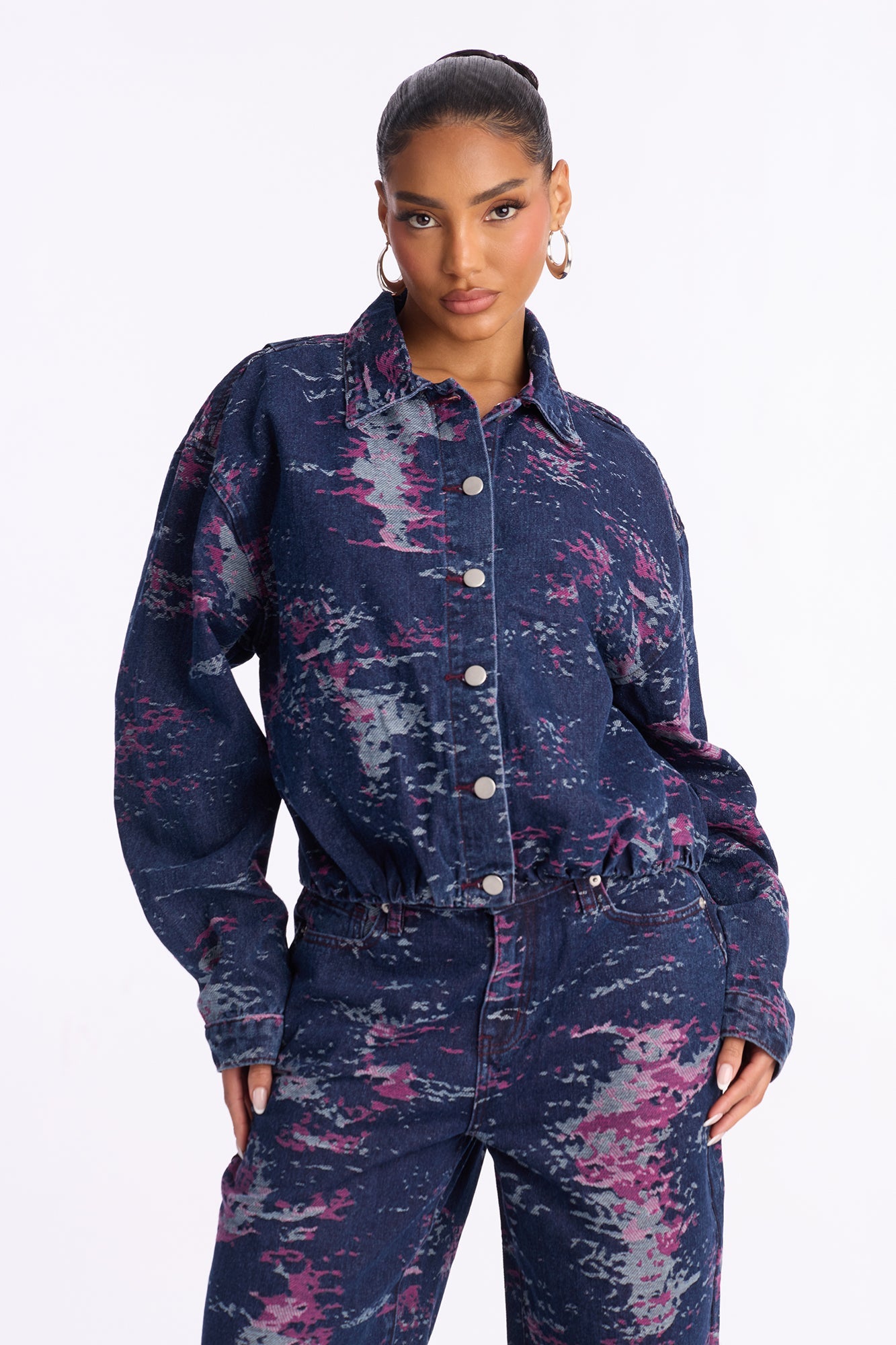Whimsical Denim Bomber Jacket - Dark Denim