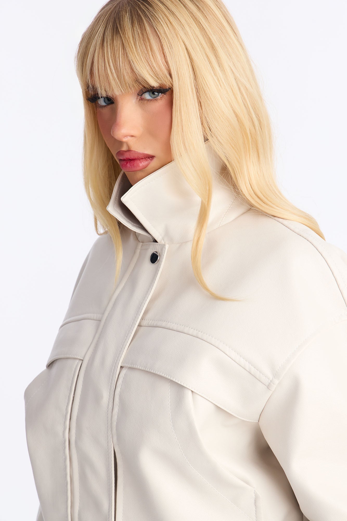 Maya Faux Leather Bomber Jacket - Bone