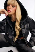 Born To Bloom Hooded Denim Jacket - Black Wash