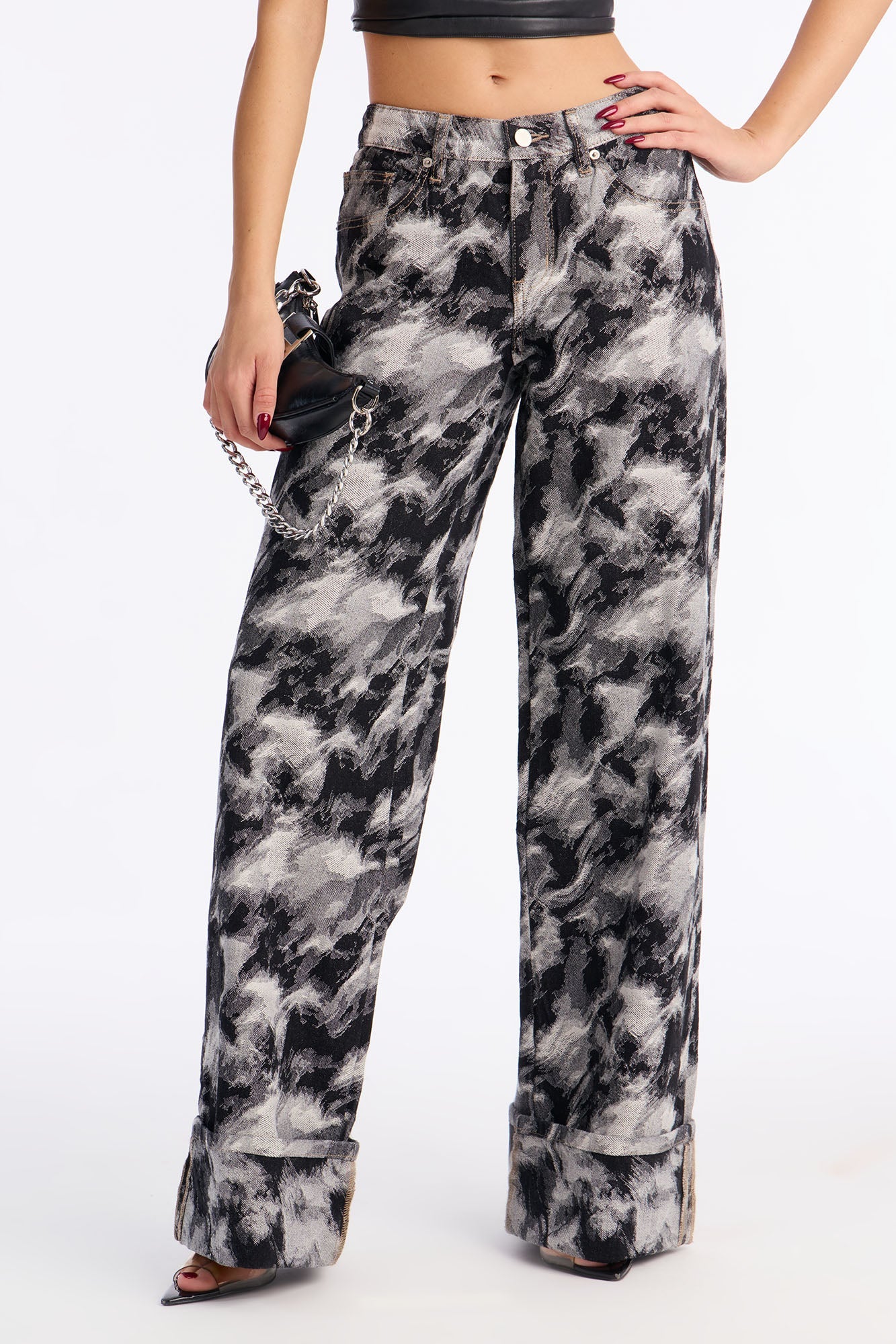 Aspiring Artist Patterned Wide Leg Jeans - Black/combo