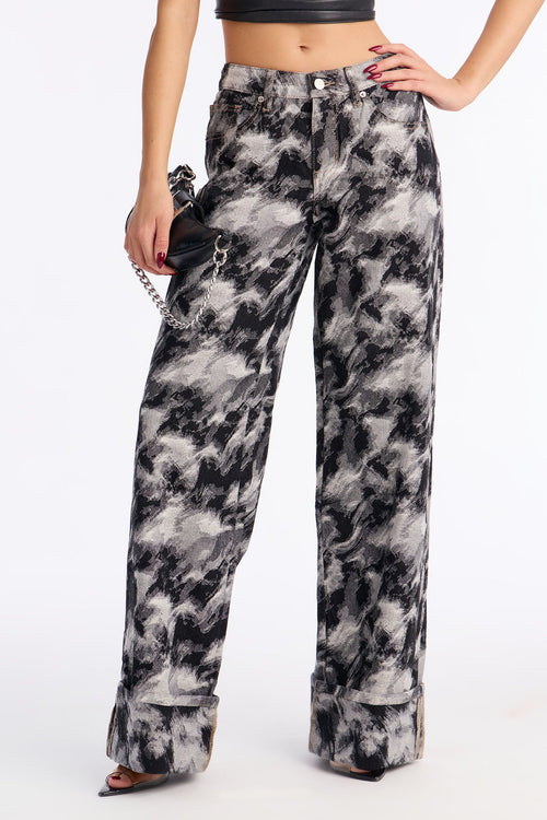 Aspiring Artist Patterned Wide Leg Jeans - Black/combo