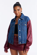 Hotwired Faux Leather Bomber Jacket - Medium Wash
