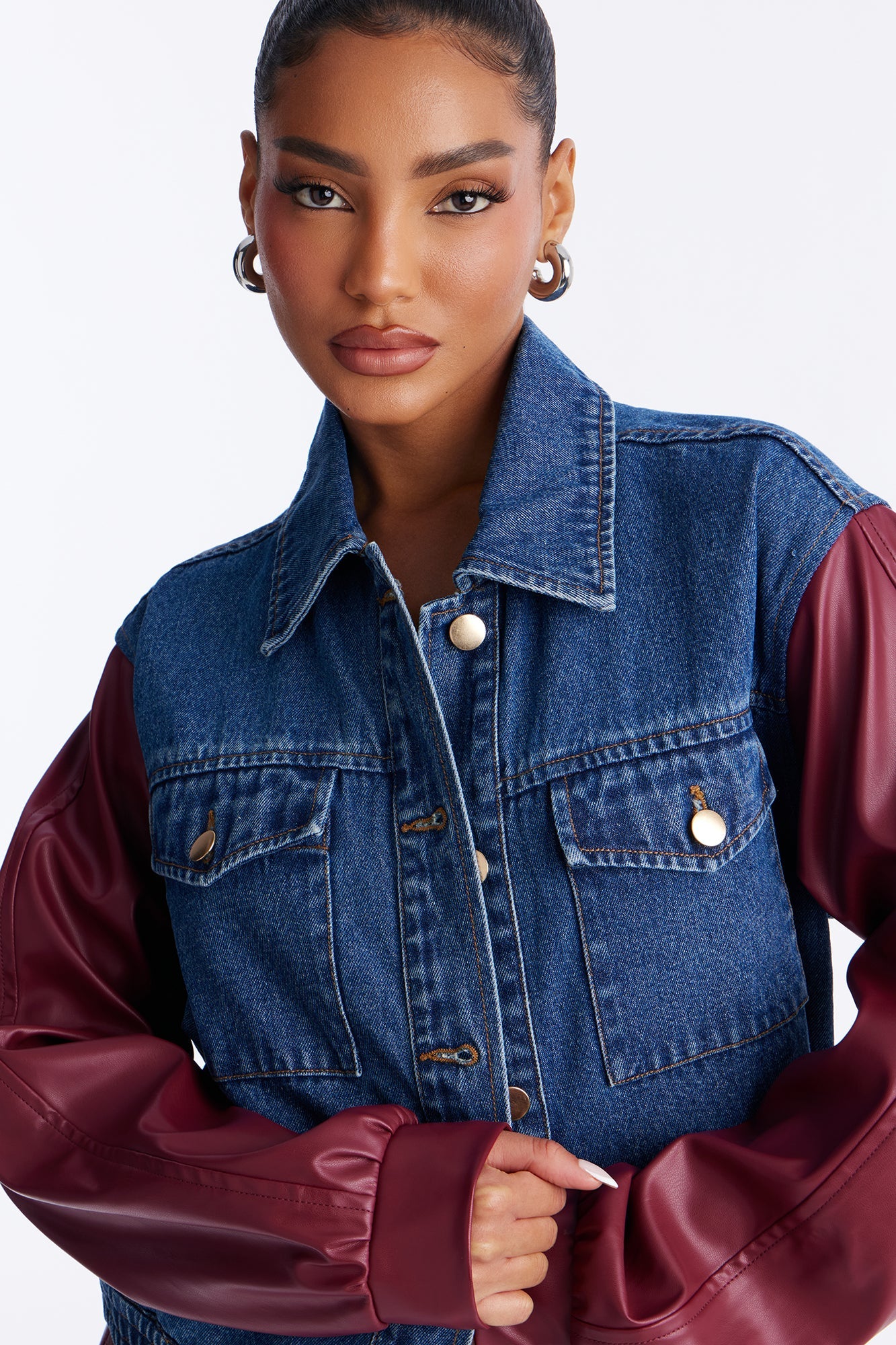 Hotwired Faux Leather Bomber Jacket - Medium Wash