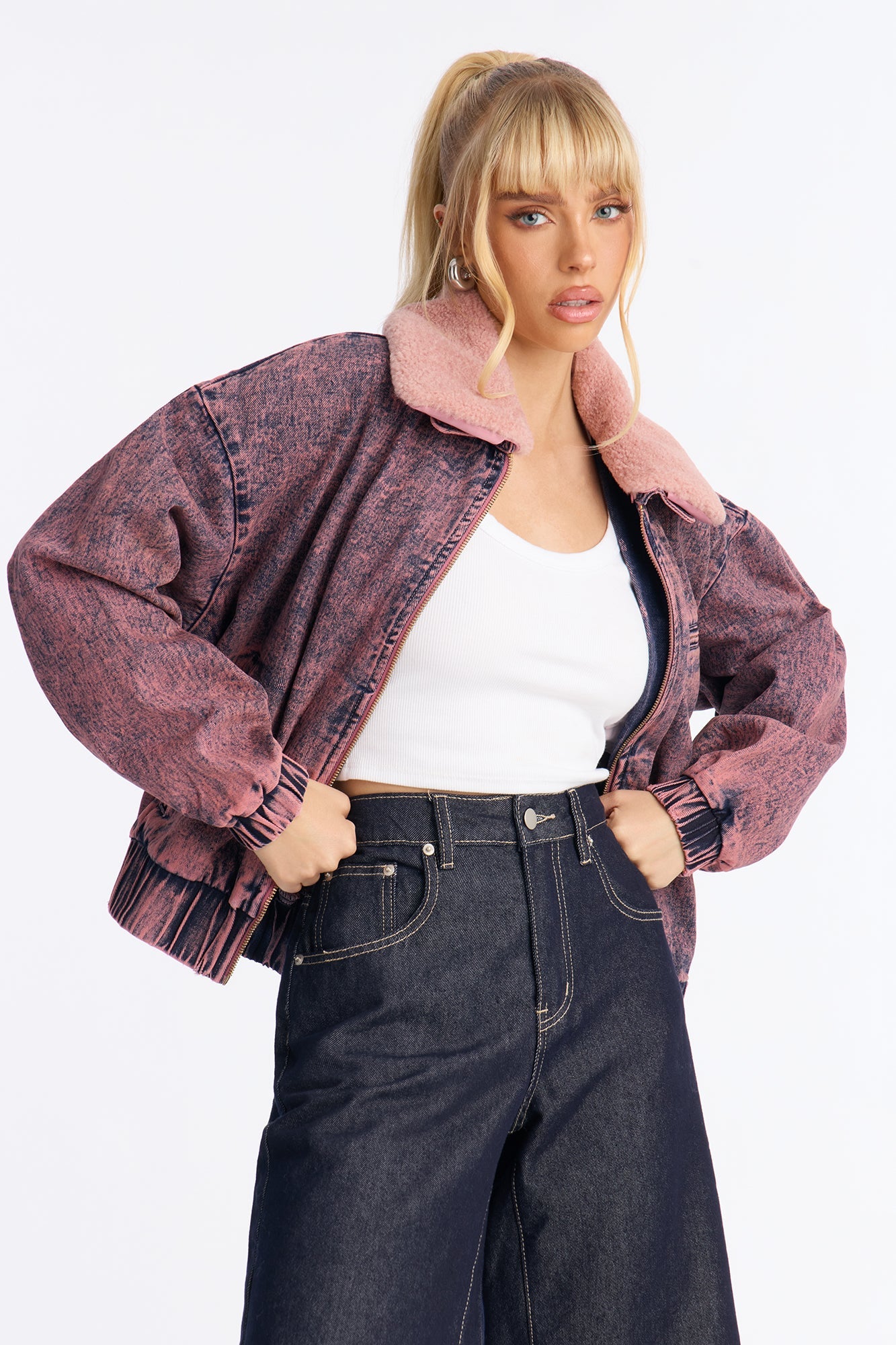 Love Potion Denim Bomber Jacket - Pink