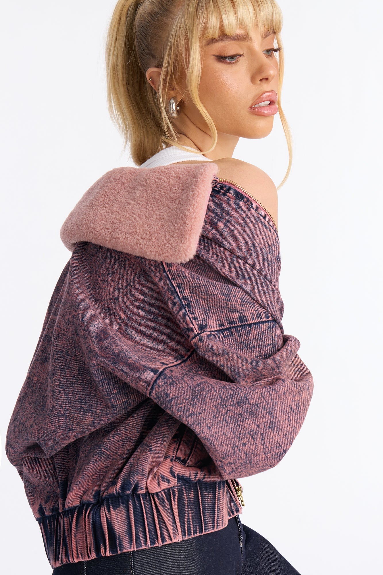Love Potion Denim Bomber Jacket - Pink