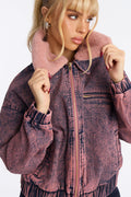 Love Potion Denim Bomber Jacket - Pink
