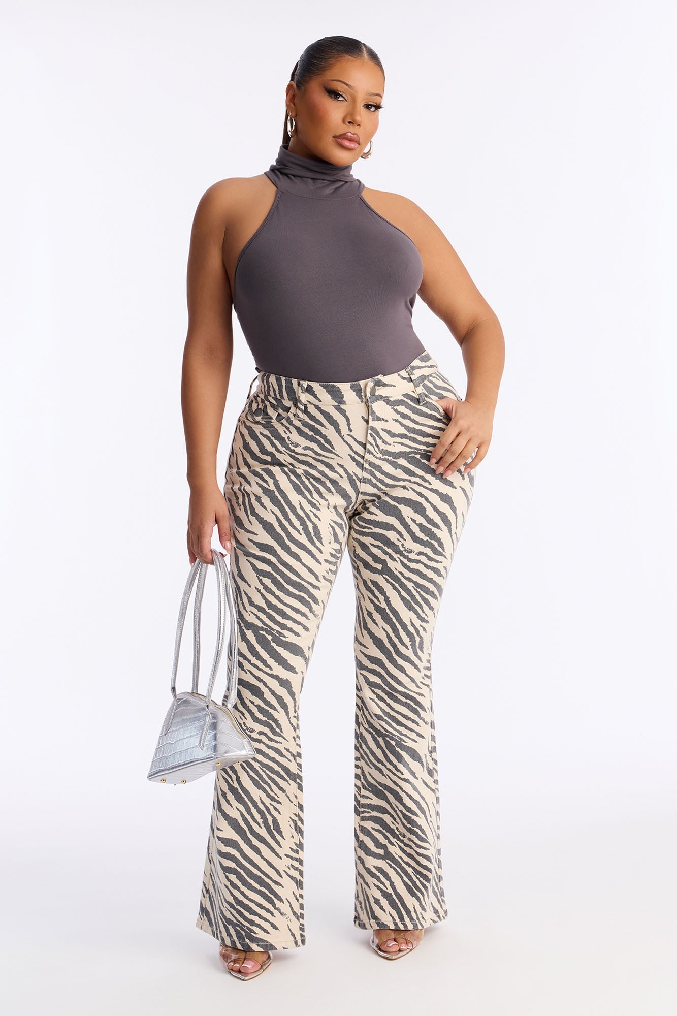 Can't Tame Me Zebra Print Flare Jeans - Black/White
