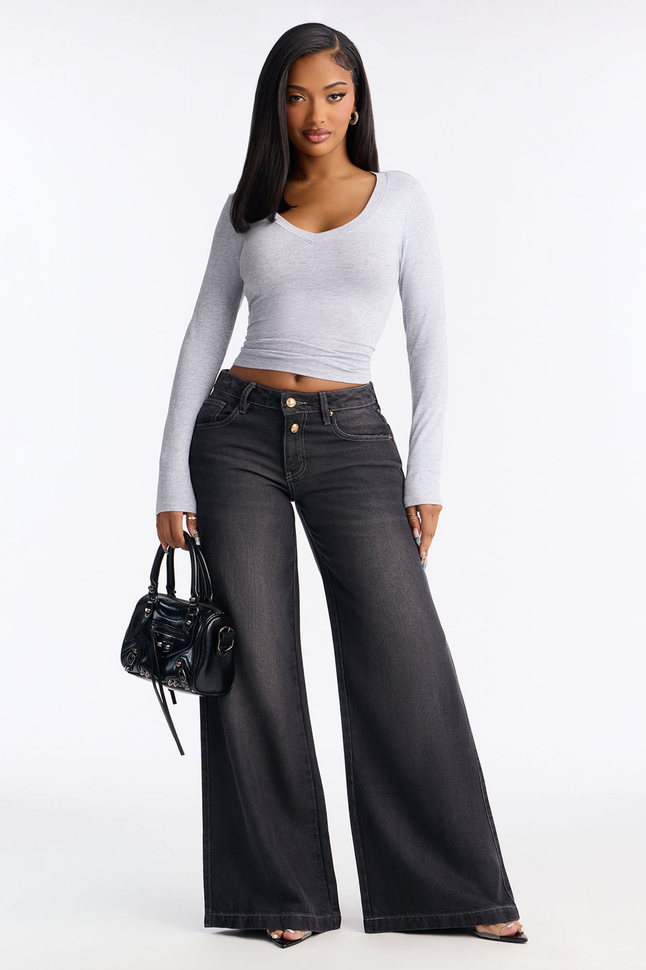 Coast To Coast Drapey Wide Leg Jeans - Black Wash