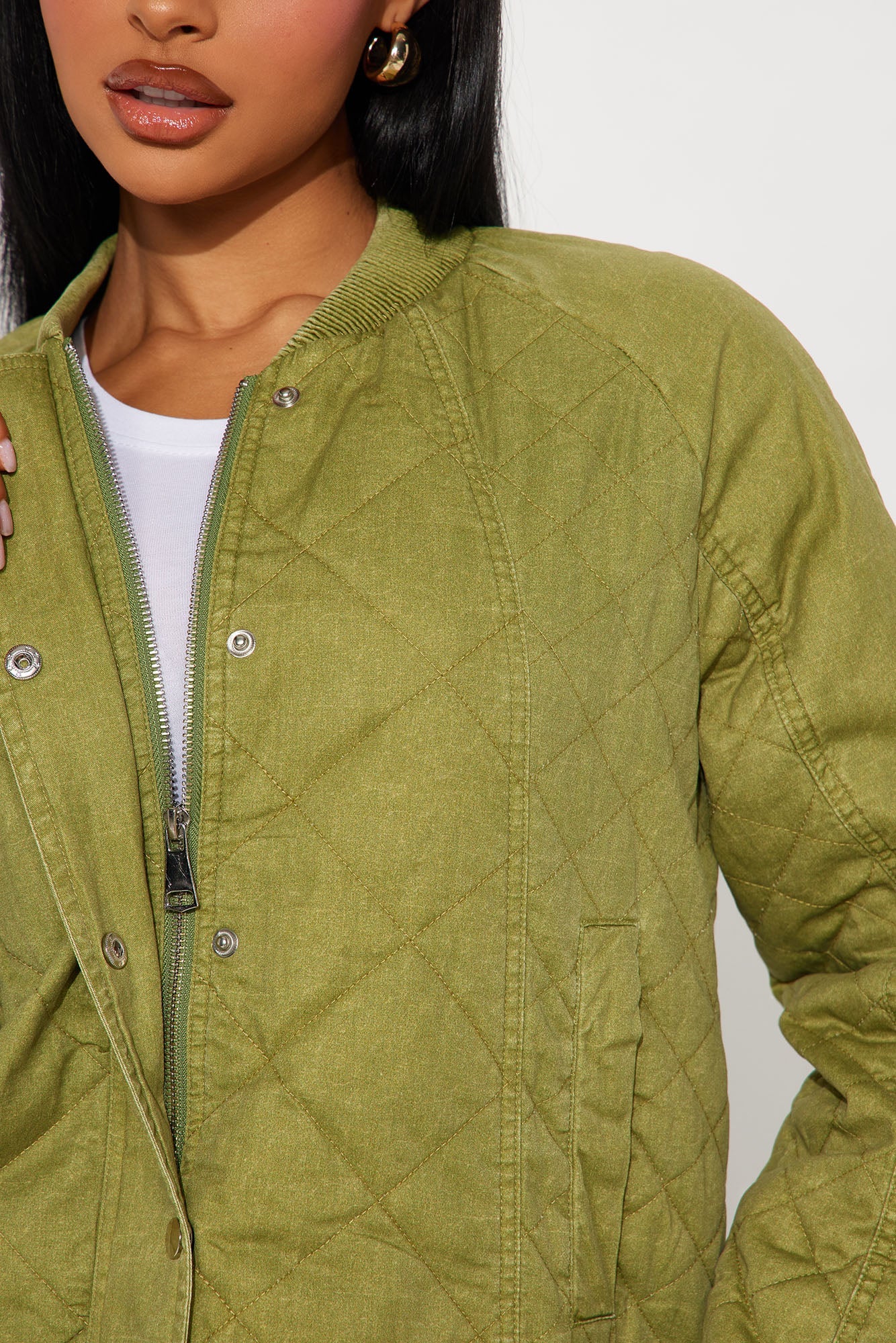 Mara Quilted Washed Bomber Jacket - Olive
