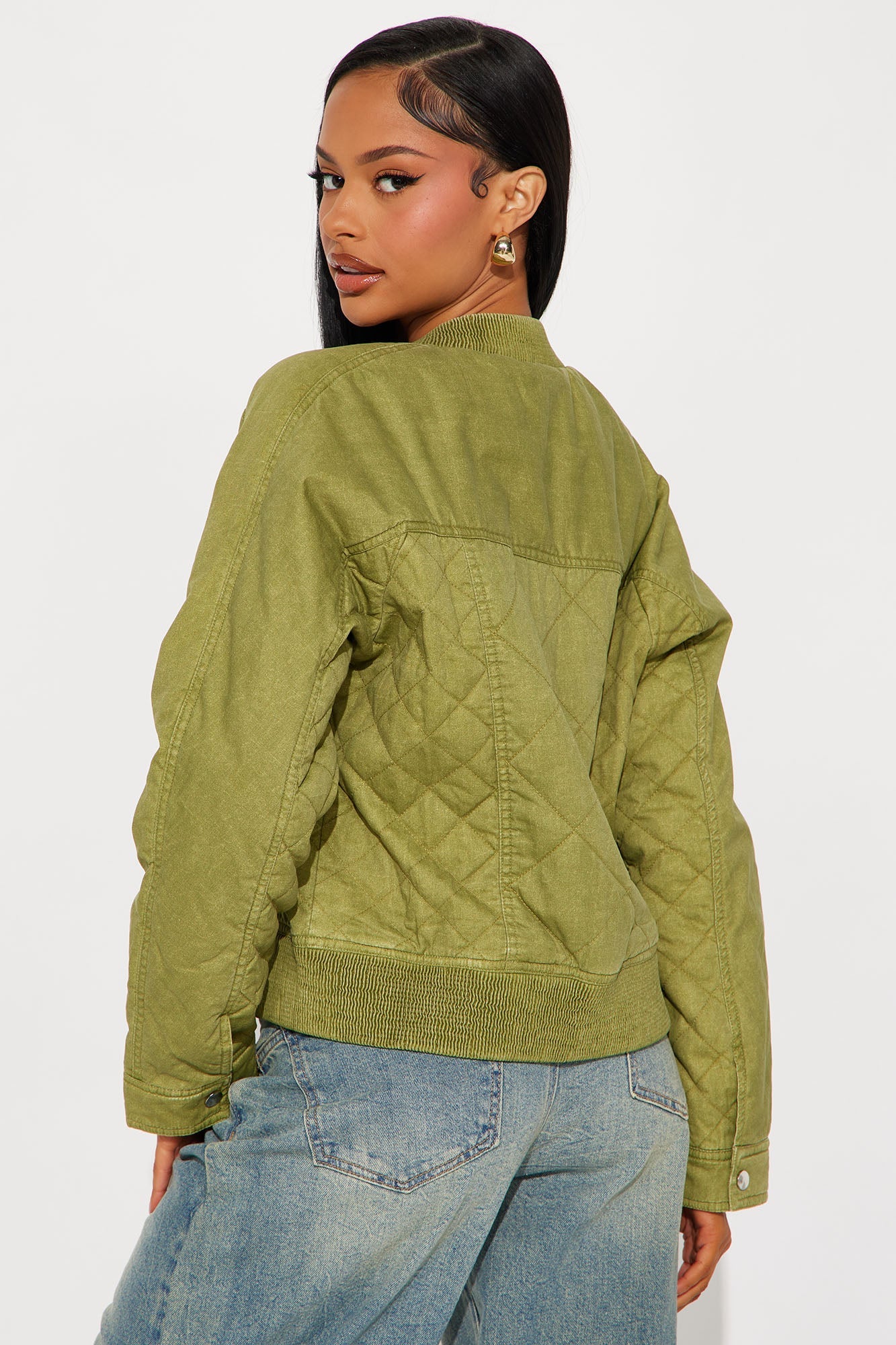 Mara Quilted Washed Bomber Jacket - Olive