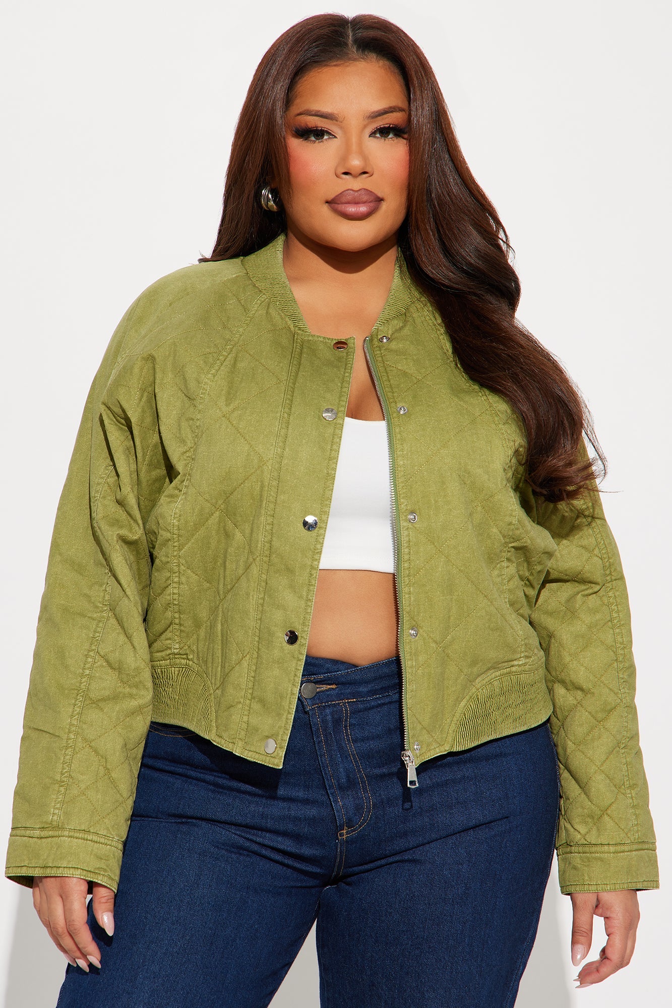 Mara Quilted Washed Bomber Jacket - Olive