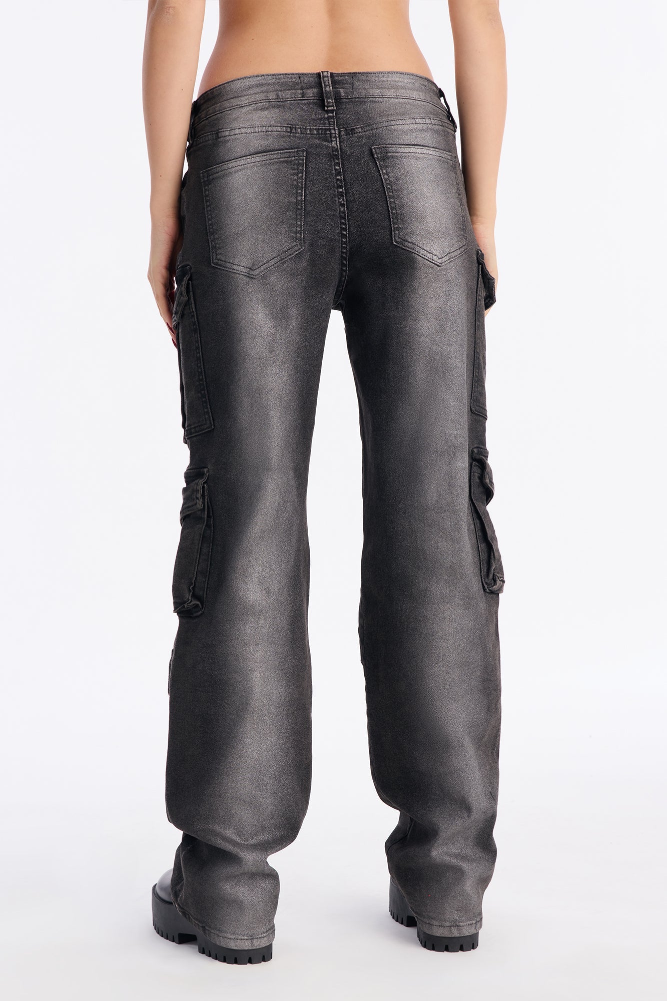 Glow Up Foil Cargo Straight Leg Jeans - Black/combo