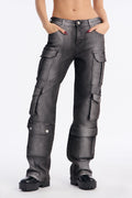 Glow Up Foil Cargo Straight Leg Jeans - Black/combo
