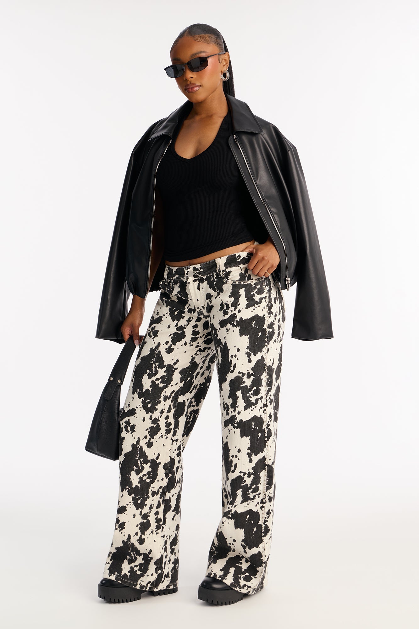 Spot On Printed Studded Straight Leg Jeans - Black/White