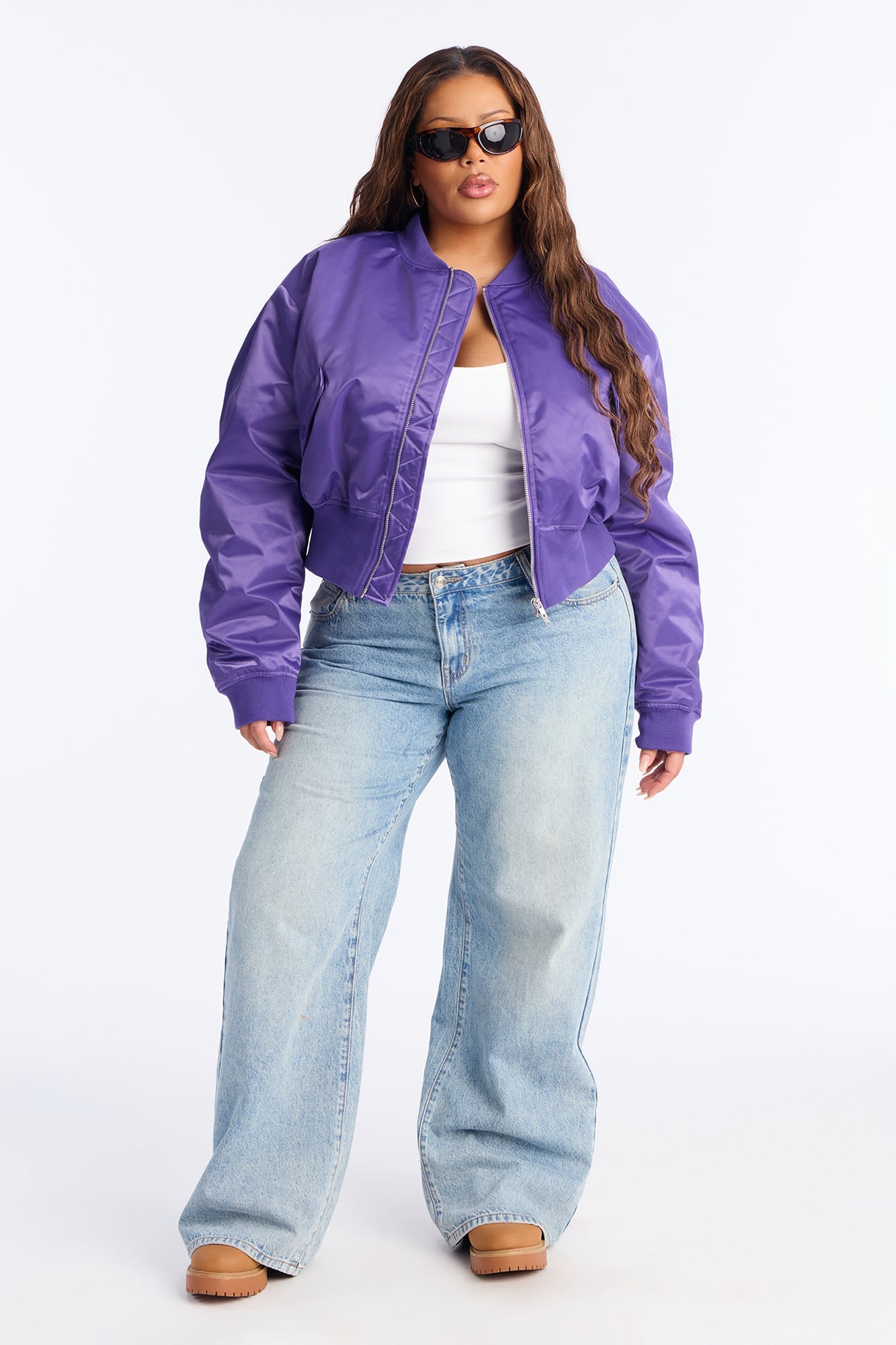 Daily Dose Ruched Bomber Jacket - Purple