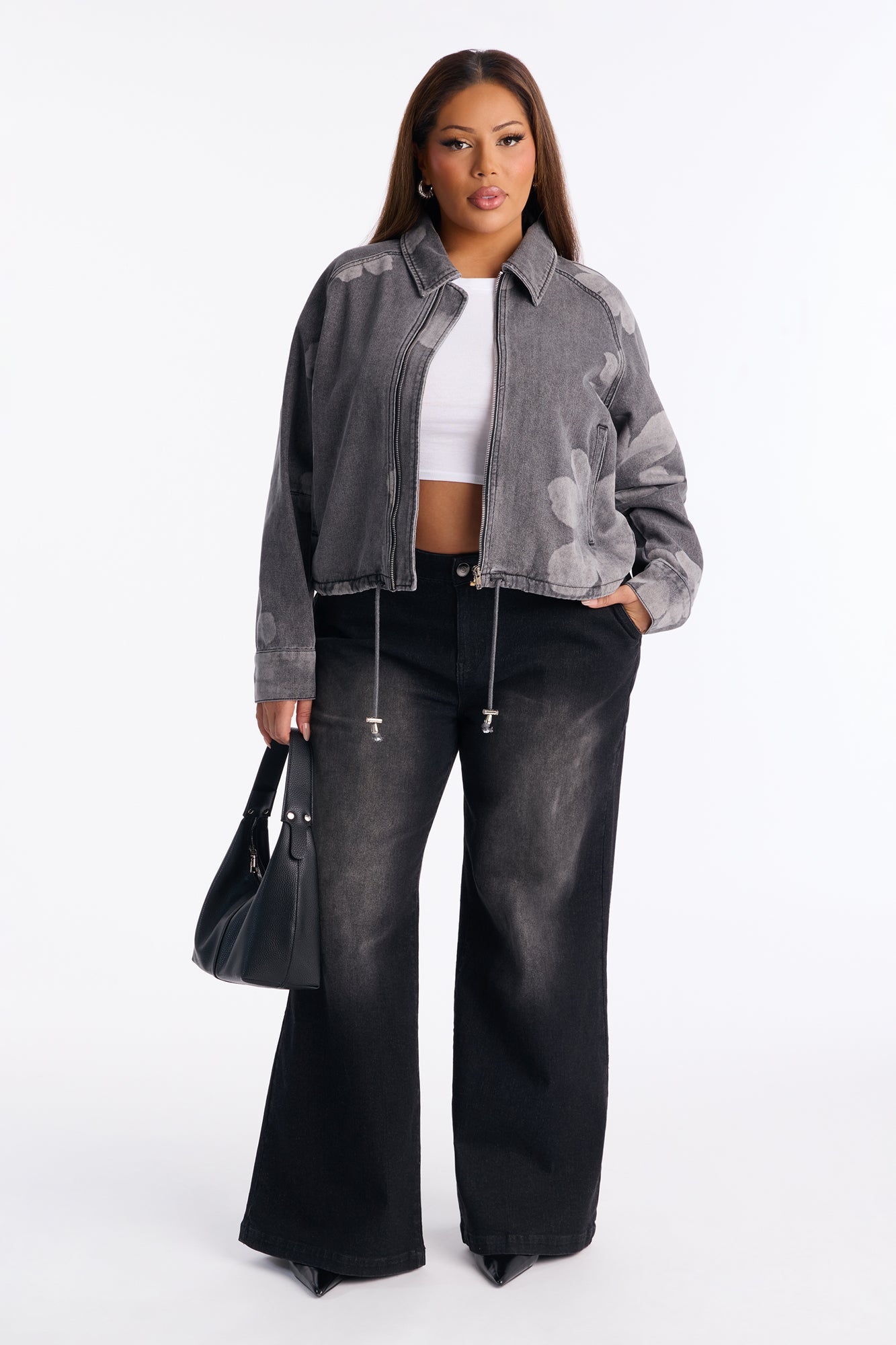 Born To Bloom Denim Jacket - Grey