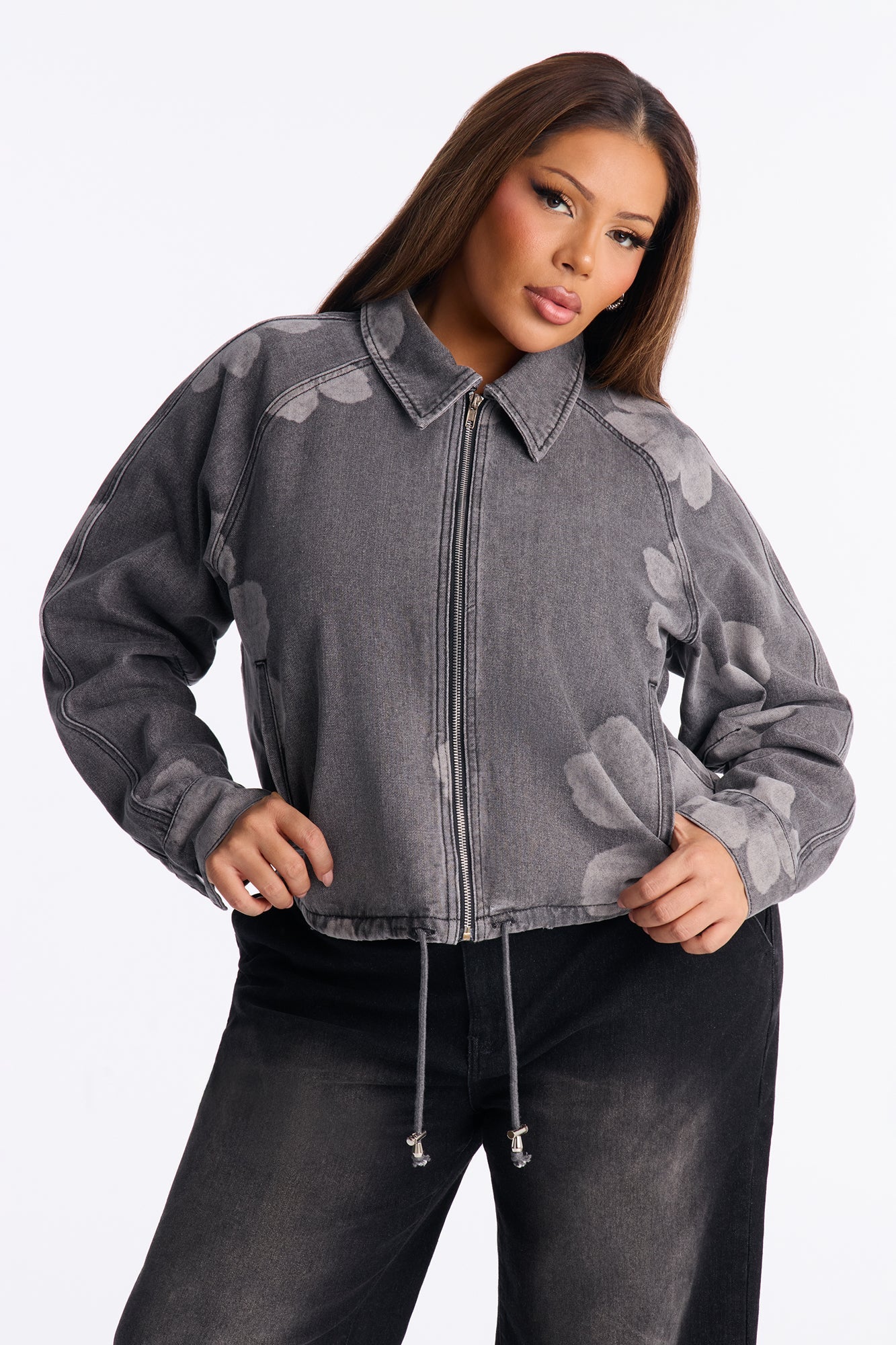 Born To Bloom Denim Jacket - Grey