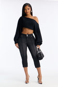 Lisbon Low Rise Pintuck Capri Jeans - Black Wash