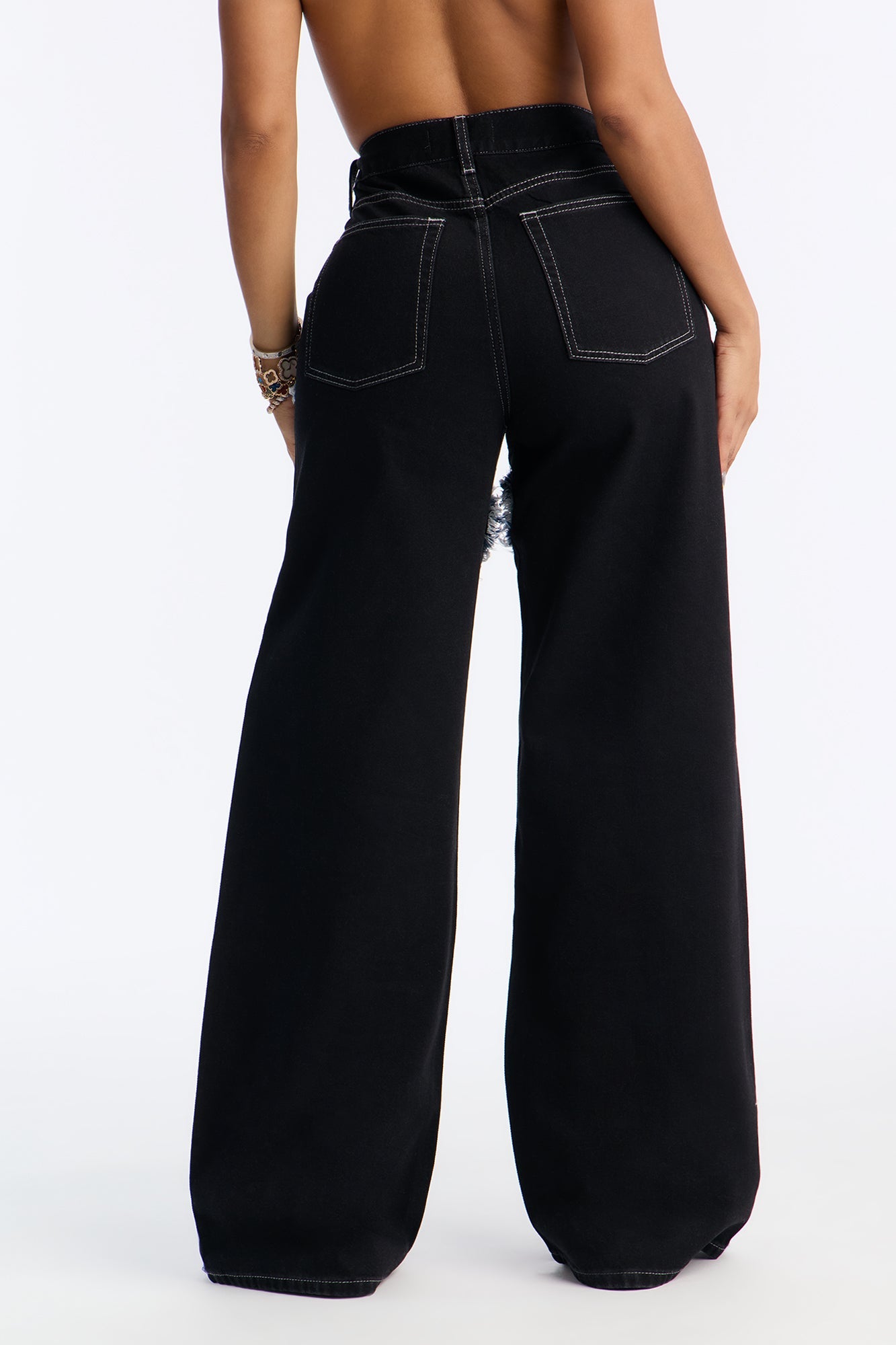 Home Town Hero Embellished Wide Leg Jeans - Black Wash