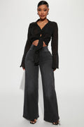 Time Well Spent Stretch Wide Leg Jeans - Black Wash