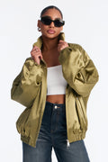 Remy Cargo Satin Bomber Jacket - Olive
