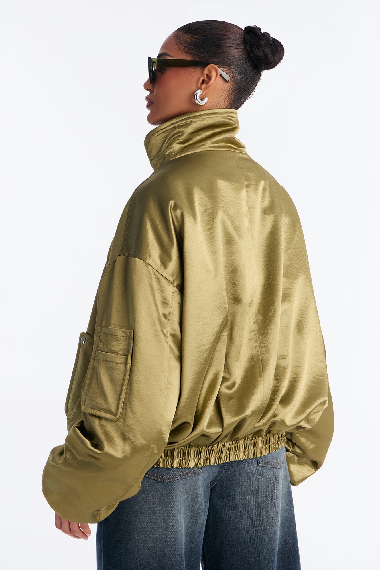 Remy Cargo Satin Bomber Jacket - Olive