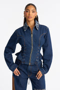 Runaway Rodeo Lace Up Denim Jacket - Rinse Blue Wash