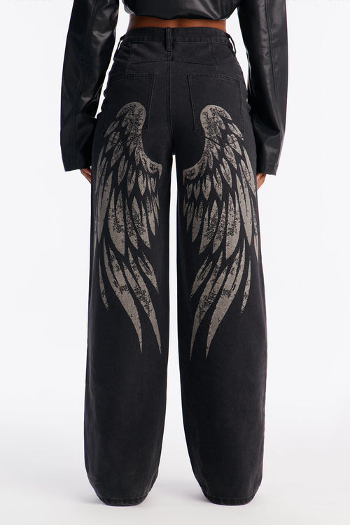 Always An Angel Printed Jeans - Black Wash