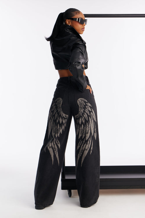 Always An Angel Printed Jeans - Black Wash