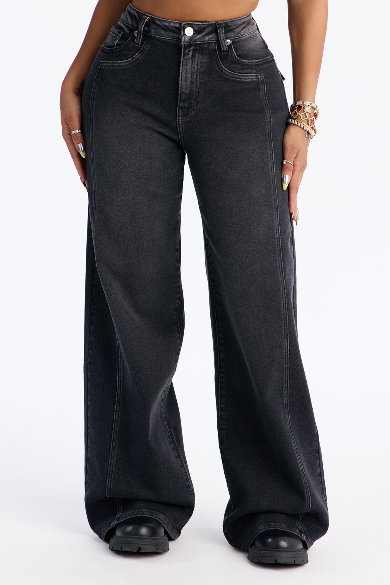 High Standards Stretch Wide Leg Jeans - Black Wash