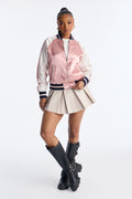 Dolly Satin Varsity Bomber Jacket - Mauve