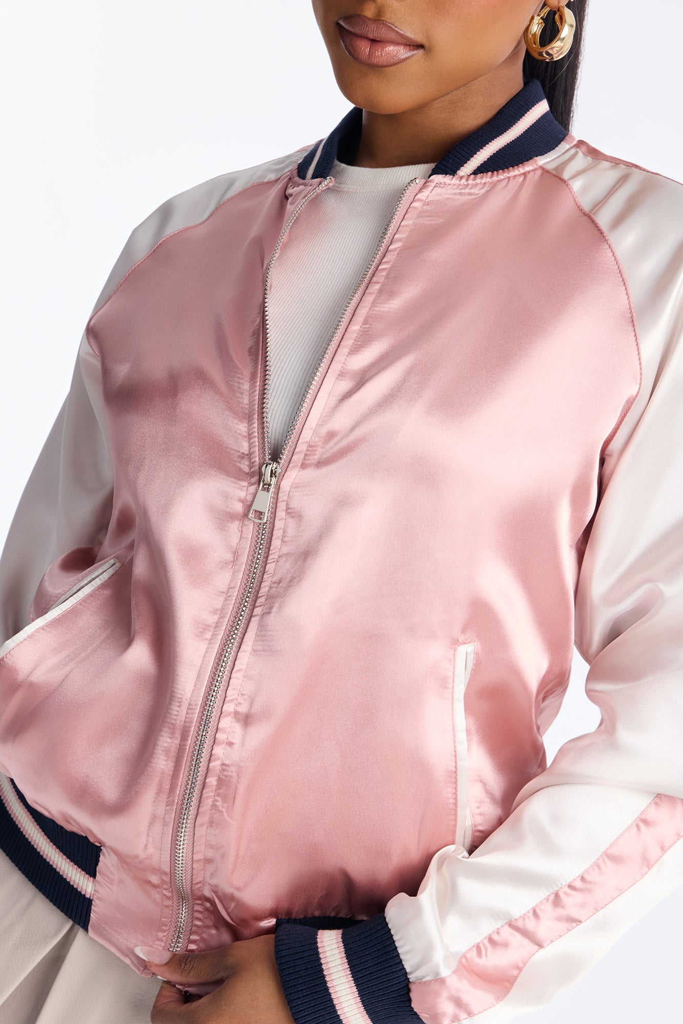 Dolly Satin Varsity Bomber Jacket - Mauve