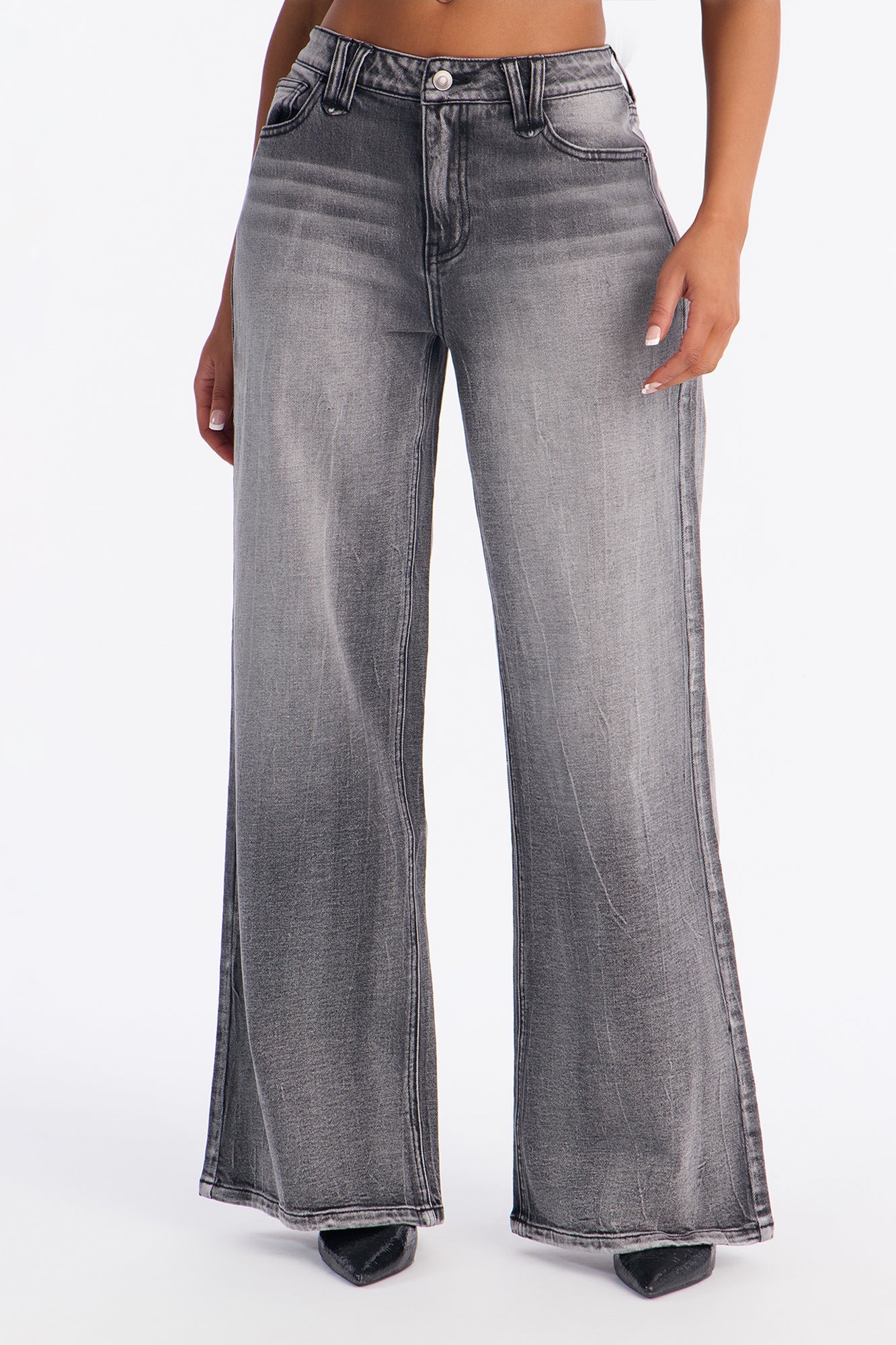 Crystal Clear Stretch Wide Leg Jeans - Black Wash